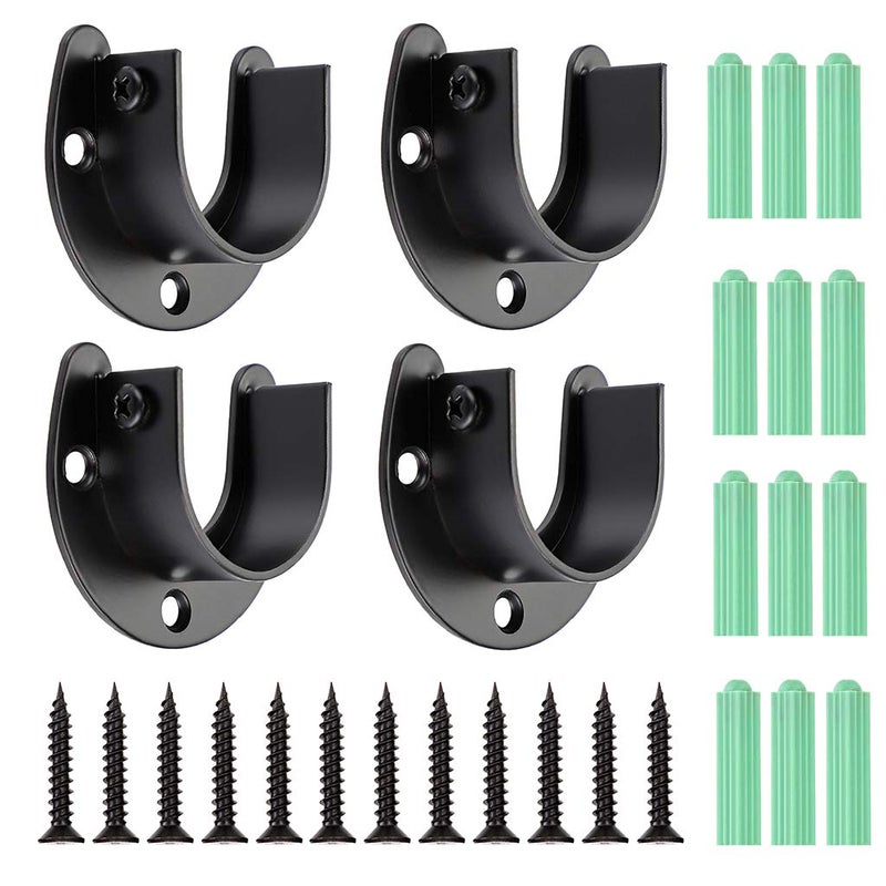 OwnMy 4 Packs Closet Rod End Supports Brackets 1-1/2" Diameter, U Shaped Stainless Steel Closet Pole Sockets Flange Rod Holder for Closet Wardrobe Shower Curtain (Black) - Image 1
